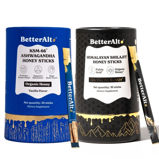 [BRSRABI2C5YQM2Q3] Better Alt Ashwagandha & Shilajit Honey Sticks 2 Pack| Pure Himalayan Shilajit Organic Multiflora Honey & Saffron|60 Sticks|Energy & Immune Support Supplement