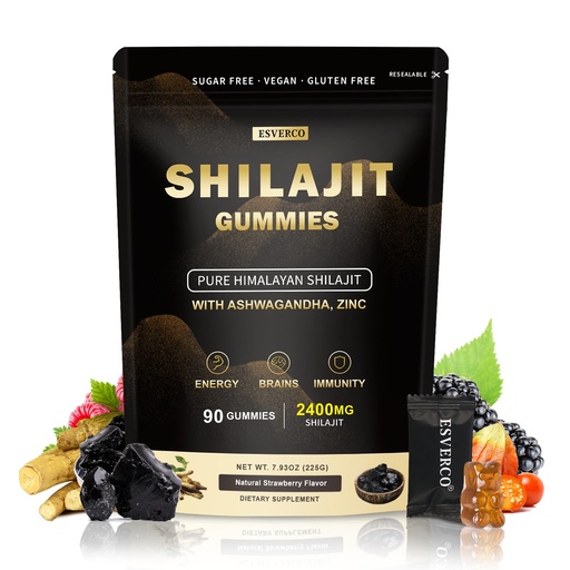 [BRSRAH33OAGRS334] 2400mg Shilajit Gummies with 2000mg Organic Ashwagandha Supplement for Men & Women, Extra Strength for Ehance Stamina, Immune Support, Vegan, for Adults, 90 Count