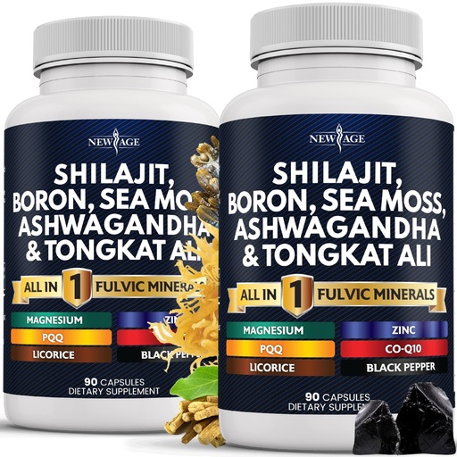 [BRSRAYYOCAPROYD7] Shilajit Supplement with Sea Moss, Ashwagandha, Tongkat Ali, Boron, Magnesium - Fulvic Acid Capsules for Men - 90 Count (Pack of 2)