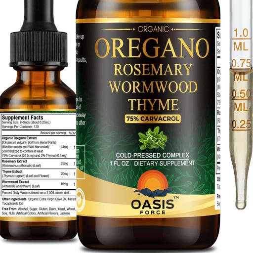 [BRSREYYZOAIAGHL2] Organic Oil of Oregano Liquid Drops with 75% High Carvacrol – Wild Mediterranean Oregano Herbal Supplement for Immune & Digestive Health, Vegan, Sugar-Free, Alcohol-Free, Non-GMO, 1 FL OZ