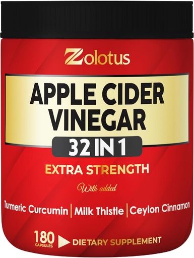 [BRSRMBAKDEOQ433L] Zolotus 32in1 Apple Cider Vinegar Capsules with Turmeric, Cinnamon, Milk Thistle, Elderberry, Quercetin & More for Supports Digestion, Immune - 180 Capsules
