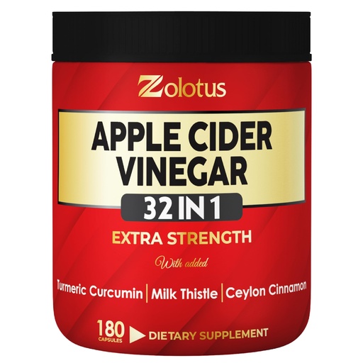 [BRSRMBAKDEOQ433L] Zolotus 32in1 Apple Cider Vinegar Capsules with Turmeric, Cinnamon, Milk Thistle, Elderberry, Quercetin & More for Supports Digestion, Vitality- 180 Capsules