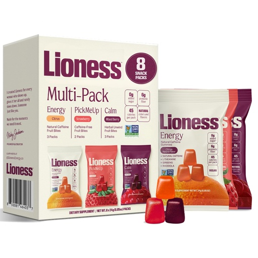 [BRSRYYYNCMPWY23U] Lioness Variety Pack Gummies – Energy, PickMe Up & Calm, formulated with 6g Prebiotic Fiber, 0g Added Sugar, Vegan & Gluten-Free, 3 Different Functional Formulas, 8 ct