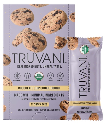 [BRSRAYABA4MWOEI4] Truvani Plant Based Snack Bars | Chocolate Chip Cookie Dough 12 Pack | 5g Protein | USDA Organic and Vegan | The Only Bar | Dairy, Soy, and Gluten Free | Individually Wrapped