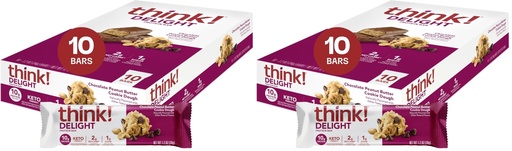 [BRSRAY35DJ6AM23V] think! Delight, Keto Protein Bars, Healthy Low Carb, Gluten Free Snack - Chocolate Peanut Butter Cookie Dough, 10 Count (Packaging May Vary) (Pack of 2)