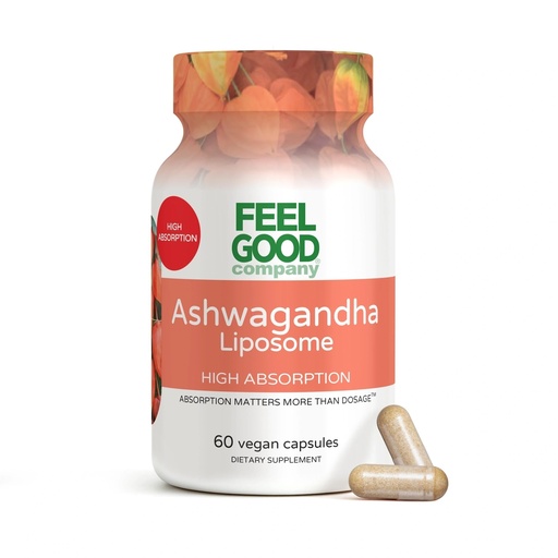 [BRSREAIOAQFB4CT5] Feelgood Company Liposomal Ashwagandha, High Absorption, 600mg, 60 Vegan Capsules, Natural Withania Somnifera Root Extract, GMP Certified Dietary Supplement