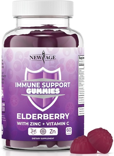 [BRSWYHT7DIBBAHTG] NEW AGE Immune System Support Gummies - Sambucus Black Elderberry Gummies with Vitamin C and Zinc (Immune Support 60 Gummies)