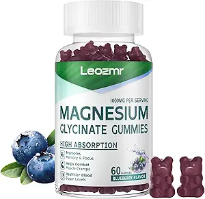 [BRSRA2YBCN7BUDQZ] Magnesium Glycinate Gummies 1000mg - Sugar Free Magnesium Potassium Supplement with Vitamin D, B6, CoQ10 for Calm Mood & Sleep Support - 60 Blueberry Gummies