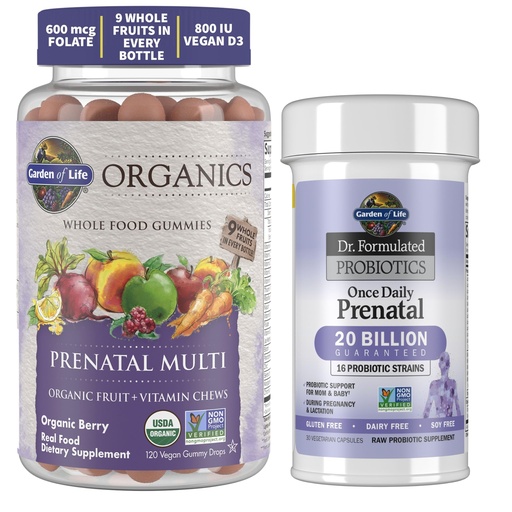 [BRSRMZ37AFYRU33U] Garden of Life Organics Prental Multi Gummies, 120ct & Dr. Formulated Once Daily Prenatal Probiotics, 30ct