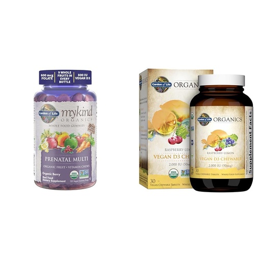 [BRSRAYYYOQDWEAI3] Garden of Life Organic Prenatal Gummies with D3, B Vitamins & Folate Plus Vegan D3 Chewables with Mushrooms, 30 Count Each