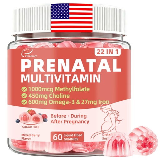 [BRSRGC35AVYAK3DL] Prenatal Vitamins for Women with Choline, Iron, Methylfolate, Vegan Omega-3(DHA+EPA), Multivitamin & Probiotics, 22 in 1 Postnatal Vitamin for Women Before, During & After Pregnancy, Sugar Free, 60Cts