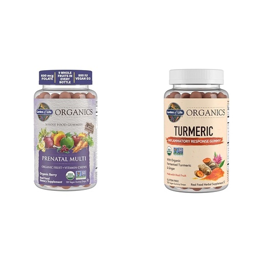 [BRSRAZAYCAPAEGYV] Garden of Life Organics Prenatal Gummies Multivitamin Bundle with 120 Turmeric Inflammatory Response Gummies