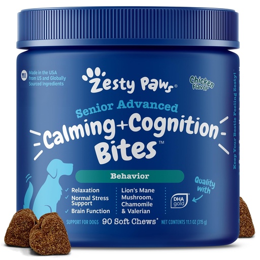 [BRSW2GQDBYNGKHT6] Zesty Paws Senior Advanced Calming & Cognition Soft Chews for Dogs - Supplements for Dog Brain Health & Nervous System Support + Calming & Relaxation -with Ashwagandha & DHA