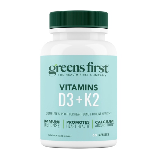 [BRSROED7DN6AIG34] Greens First Vitamins D3+K2 - Support for Heart, Bone, Vascular and Immune Health - Made with Vitamin D3 & Vitamin K2-60 Vegetable Capsules
