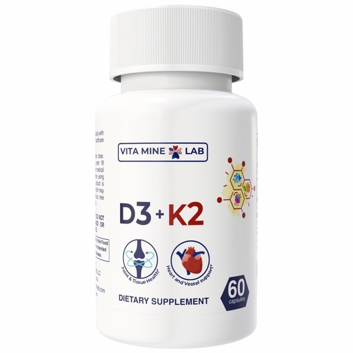 [BRSREBI2OIGQOALG] Vitamin D3 + K2 - High Potency Vitamin D3 and Vitamin K2 (MK-7), Supports Bone, Heart & Immune Health, Gluten-Free, Halal, Made in USA, 60 Vegan Capsules