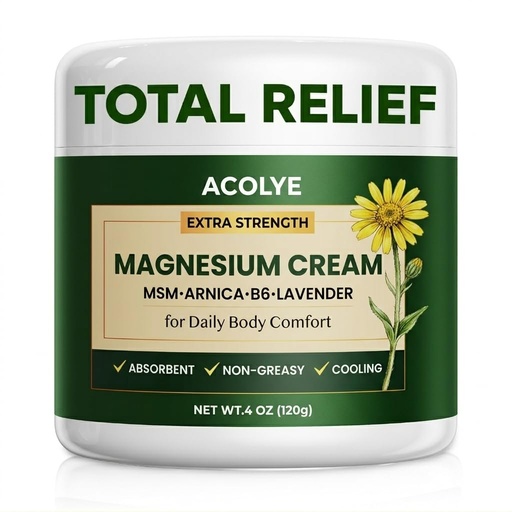 [BRSRGBD2BEPWGG3F] Total Relief Magnesium Cream with Arnica: Extra Strength Topical Magnesium Cream for Muscles, Joints & Legs | Magnesium Chloride with MSM, B6 - Fast Absorbing & Non-Greasy - Cruelty Free - 4 OZ