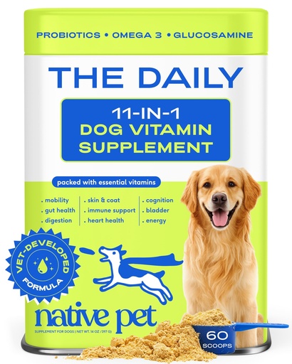 [BRSROGQ5DIOWCELL] Native Pet The Daily Dog Vitamins & Supplements - 11-in-1 Multivitamin Powder for Dogs - Supports Whole Body Health, Digestion, Mobility & Immunity with Collagen, Glucosamine & Probiotics – 60 Scoops