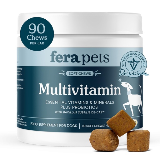 [BRSRE2QZBUPRSA3B] Fera Pets Dog Multivitamin Chews with Glucosamine and Probiotics - Essential Dog Vitamins & Minerals - Promotes Healthy Digestion & Joints - Boosts Skin & Coat Health with Omega-3s - 90 Soft Chews