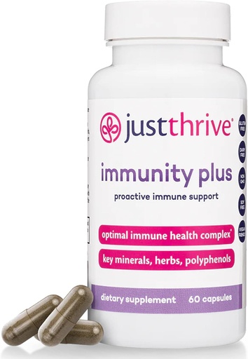 [BRSWYHTQCB6AM3TD] Just Thrive Immunity Plus - Vegan Gut Health and Immune Support Supplement for Kids and Adults, 60 Capsules