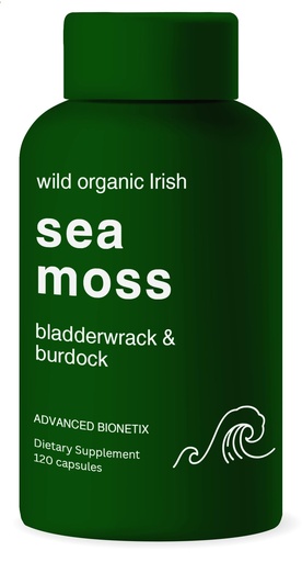 [BRSW2BIEBF4BYFI3] Advanced Bionetix Organic Irish Sea Moss Capsules, Raw Wildcrafted Seamoss Enhanced w/Bladderwrack & Burdock Root Capsules 120 Total Pills Antioxidant Packed. Prebiotic Superfood, Thyroid Support