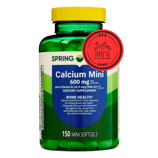 [BRSRMBI2B4NGGDL3] Spring Valley Calcium Plus Vitamin D3 150 Mini Softgels | Calcium Supplement | CaIcium mini softgels | CaIcium 600 mg with Vitamin d3 | 150 Mini Softgels + STS Sticker