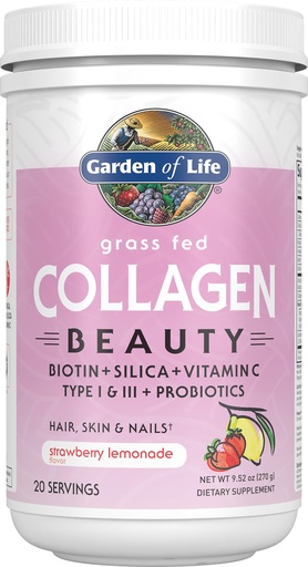 [BRSWGGL5CEHWO3YU] Garden of Life Grass Fed Collagen Beauty - Strawberry Lemonade, 20 Servings, Powder for Women Men Hair Skin Nails, Hydrolyzed Collagen Peptides Protein Powder Supplement