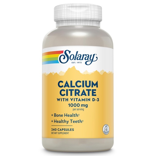 [BRSWIZT2BQDAOAD6] Solaray Calcium Citrate with Vitamin D3 1000mg - Bone Strength and Healthy Teeth Support - Gentle Digestion Formula - Lab Verified, 60-Day Guarantee - 60 Servings, 240 Capsules