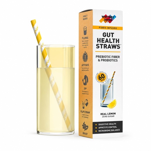 [BRSREFQ3BUHRU3LF] Whitney Johns Gut Straws with Probiotics for Digestive Health – 60 Billion CFUs – Supports Gut Health & Nutrient Absorption – Fiber Infused Drinking Straws with Prebiotics, Lemon Flavor, 14 Count