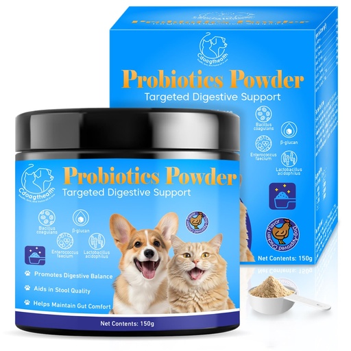 [BRSRGYLQOYFWAALF] Probiotic Powder for Dogs and Cats - 5-in-1 Formula Supports Gut Health, Digestion and Immune System - with Digestive Enzymes and Pumpkin - Natural Chicken Flavor, 150g