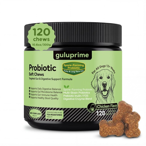 [BRSRGGI7B55RQGQU] Probiotics & Prebiotics Soft Chews for Dogs–Daily Gut & Digestive Support | Spore probiotic with multi-strain Lactobacillus & prebiotic Inulin/FOS,supports gut & digestion, chicken flavor, 120 chews.