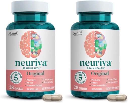 [BRSRGGQNAAAWYCTZ] NEURIVA Original Decaffeinated Clinically Tested Nootropic Brain Supplement for Memory,Focus & Concentration,NeuroFactor & Phosphatidylserine,28ct Capsules,(Pack of 2)