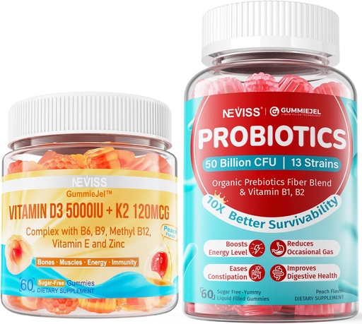 [BRSRABI6OUNWE3TA] NEVISS Vitamin D3 K2 Gummies +Sugar Free Probiotics Gummies