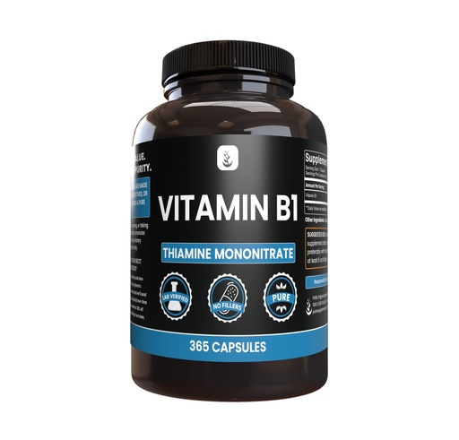 [BRSRMEI2PIIBQCL7] PURE ORIGINAL INGREDIENTS Vitamin B1 (Thiamine Mononitrate) (365 Capsules) No Magnesium Or Rice Fillers, Always Pure, Lab Verified