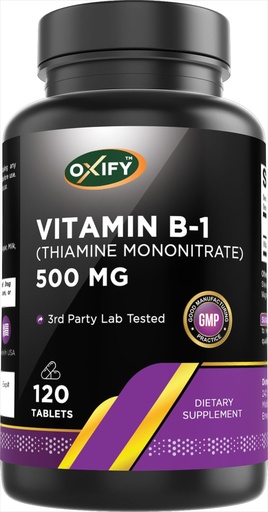 [BRSREAQQCJYBU3TG] Oxify Vitamin B1 (Thiamine) 500 mg | 120 Tablets | Gluten-Free, Non-GMO | Supplement Made in USA