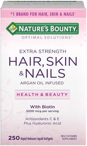 [BRSWIFAGCEMGKA32] Nature's Bounty Hair Skin and Nails 5000 mcg of Biotin - 250 Coated Tablets Regular & Extra Strength (Extra Strength, Two Bottles each of 250 Softgels)