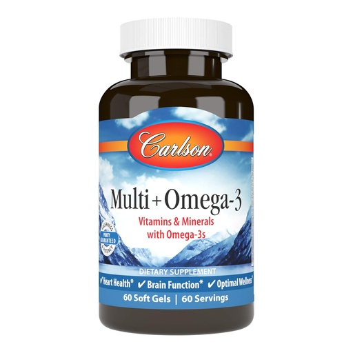 [BRSWYBIKBYGQYCI7] Carlson - Multi + Omega-3, Fish Oil with Vitamins & Minerals, Heart Health, Cognitive Function & Optimal Wellness, 60 Softgels