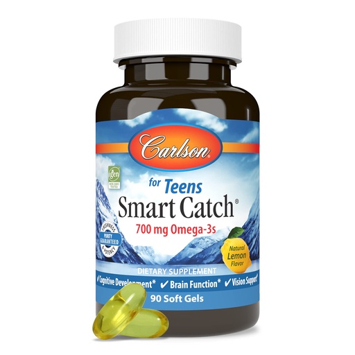 [BRSWECQ2OIORG233] Carlson - Teen's Smart Catch, 700 mg Omega-3s, Cognitive Development, Brain Function & Vision Support, Lemon, 90 Softgels