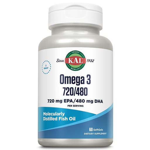 [BRSWIYYKCV4R4HTK] KAL Omega 3 Fish Oil - Eye, Brain, and Joint Support Supplement - Molecularly Distilled and Lab Verified - 30 Servings, 60 Softgels