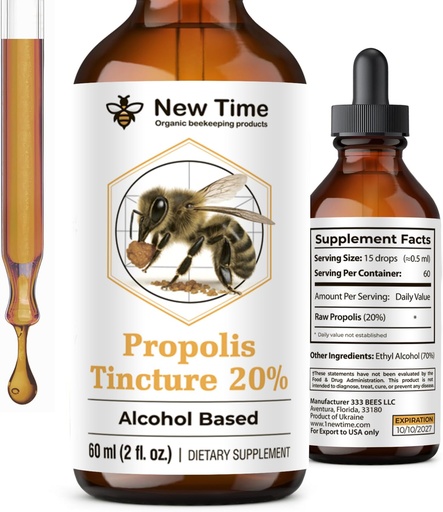 [BRSRECAECQFRYGTP] Organic Bee Propolis Tincture 20% – 2 fl oz Alcohol-Based Liquid Extract – Natural Bee Product for Immune, Respiratory & Antioxidant Health Support
