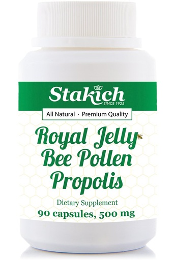 [BRSWKEICPMEGYCTE] Stakich 500 mg Capsules (Royal Jelly, Bee Pollen, Propolis Capsules 500 mg (90 Count))
