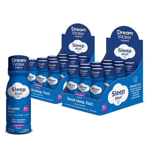 [BRSWIZ34BQOBGDDY] Dream Water Sleep Shots (24 Count) Sleep Aids for Adults - 5mg Melatonin, GABA, 5-HTP - Natural Snoozeberry Flavor (Blue Raspberry) - Liquid Melatonin Supplement - Zero Sugar & Gluten Free - 2.5 oz.