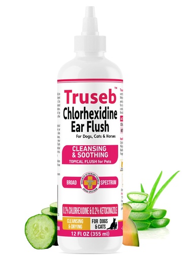 [BRSWGEI6B4AQE23A] Truseb Advanced Topical Dog Ear Wash with Ketoconazole & Chlorhexidine Ear Flush Dog, Cats and Horses, with Aloe - 12 oz Made in U.S.A (Ketoconazole & Chlorhexidine Ear Flush, 12 oz)