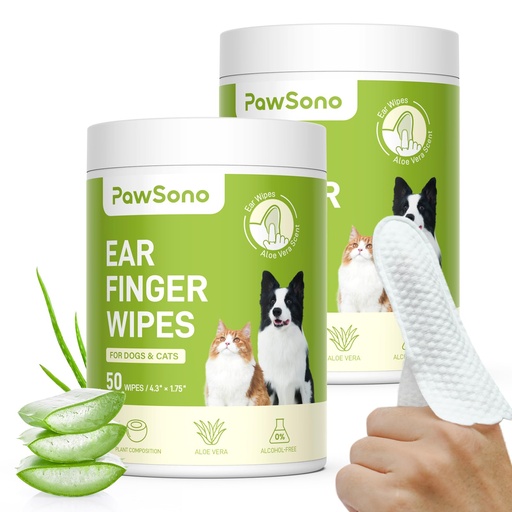 [BRSRAGA6OZYBQC3K] PawSono Ear Finger Wipes Eye Wipes for Dogs & Cats, Thicker Dog Ear Cleaner Wipes, Natural Relief Cat Ear Cleaner Dog, Pet Health Supplies for Dog Kitten Small Animal, Aloe Scent Deodorizing - 100 P