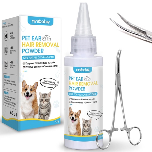 [BRSRAFT2AAAREHY7] Dog Ear Powder for Hair Removal Kit – 42g Ear Powder for Dogs with Curved Grooming Tweezers, Helps Remove Excess Ear Hair & Reduce Odor for Poodles, Schnauzers, Shih Tzus & Other Breeds