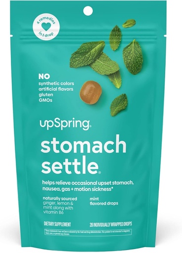 [BRSWYZQROUCGGETF] UpSpring Stomach Settle Drops for Occasional Nausea Relief/Upset Stomach with Ginger, Lemon, Spearmint, and B6. Mint Flavor Drops, 28 Ct(Packaging May Vary)