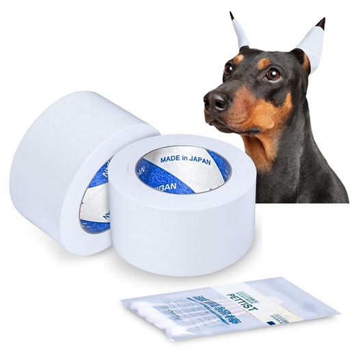 [BRSRMELYBAMWMHLP] Ear Tape for Dogs 2 Pack with Dog Ear Cleaner Cotton Swabs, Self Adhesive Cotton Tape for Dog Ear Protection and Support, Ear Care Set for Dogs (Tape Width_1 inch(25mm))