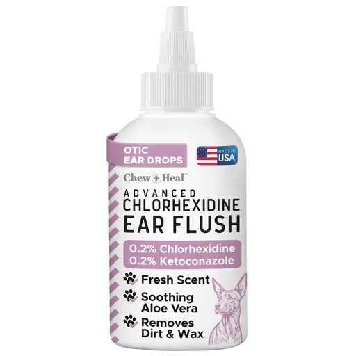 [BRSREAT4CN5AIF3F] Chew + Heal Labs Dog Ear Cleaner - Medicated Dog Ear Buildup Drops for Dirt and Wax - 4 oz Advanced Flush with Chlorohexidine and Ketoconazole - Made in the USA