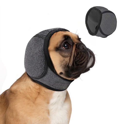 [BRSRGYAFCQCGA335] Dog Ear Muffs Noise Protection, No-Shake Ear Wrap for Hematoma Care, Bathing, Drying, Swimming & Noise Anxiety Relief (Grey, Small)