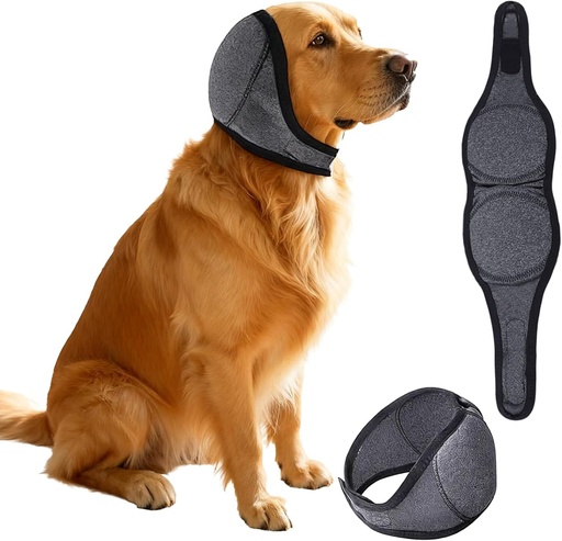 [BRSRGBQZB4PRGDTF] Dog Ears Cover, Dog Ear Muffs Noise Protection, Adjustable No Shake Ear Wrap Comfortable Quiet Dogs Calming Hood Blow Drying Headband Wraps (Grey, Large(Head Circle: 18"-24"))