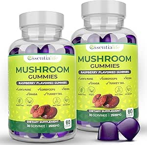 [BRSROZAZOEOWAFY7] Mushroom Gummies Lions Mane Supplement Mushroom Supplement with Lions Mane, Turkey Tail, Cordyceps, Reishi, Chaga Extract | Brain Health and Immune Support Gummies, 120 Count